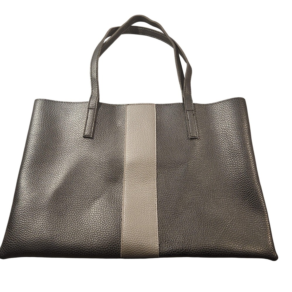 Vince Camuto Tote Bag Womens Large Black Gray Pebbled Colorblock Shoulder
